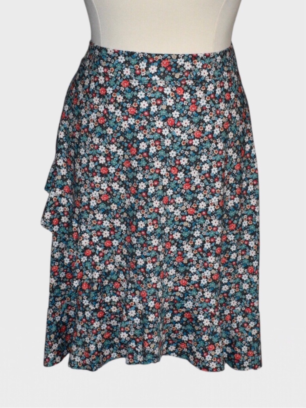 Lands End Floral Asymmetrical Ruffle A Line Skirt